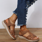 Women's Flat Sandals with Woven Straps and Hook-and-Loop Closure 6