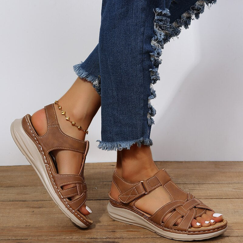 Women's Flat Sandals with Woven Straps and Hook-and-Loop Closure 6
