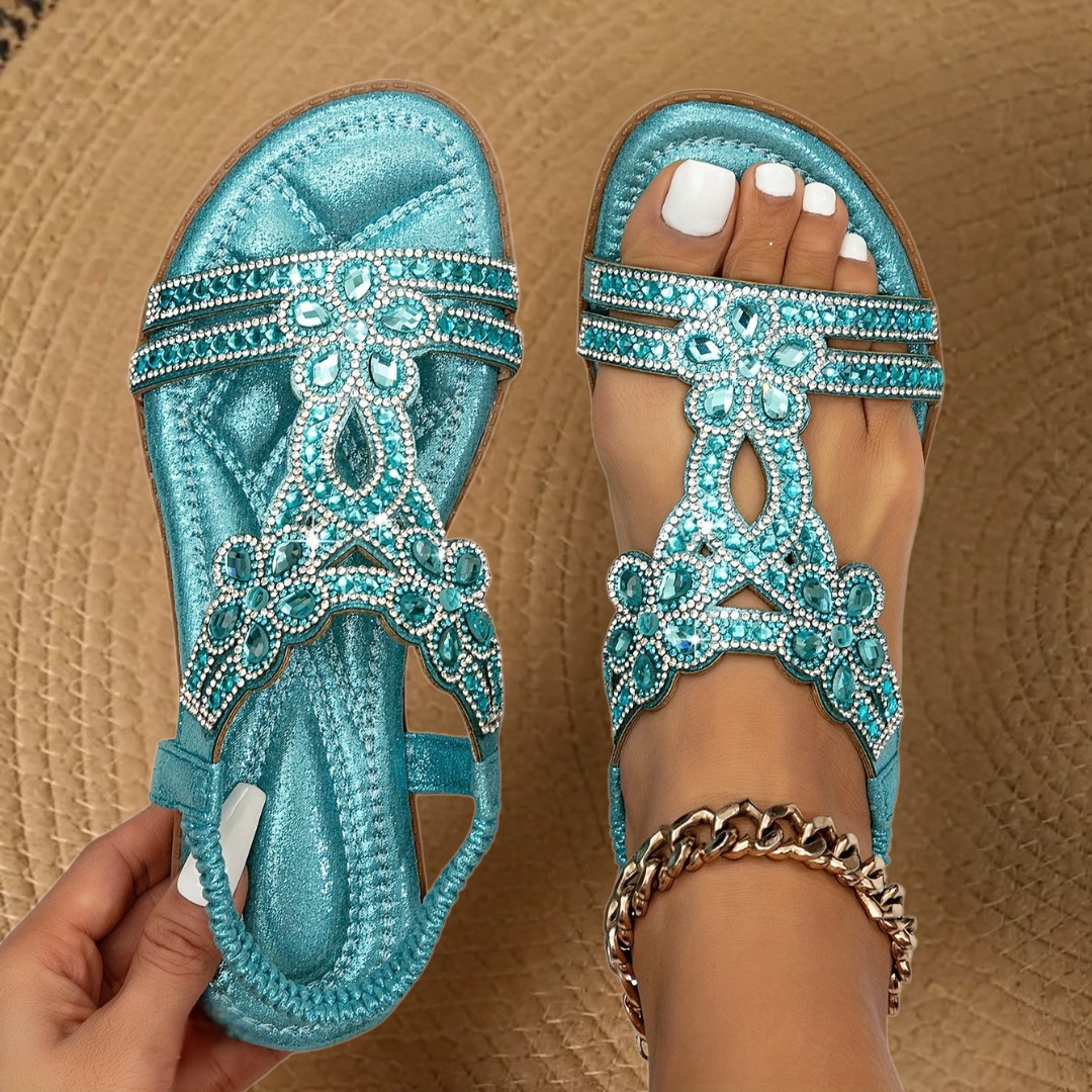 Women's Flat Slingback Sandals with Rhinestone Details and Open Toe 1