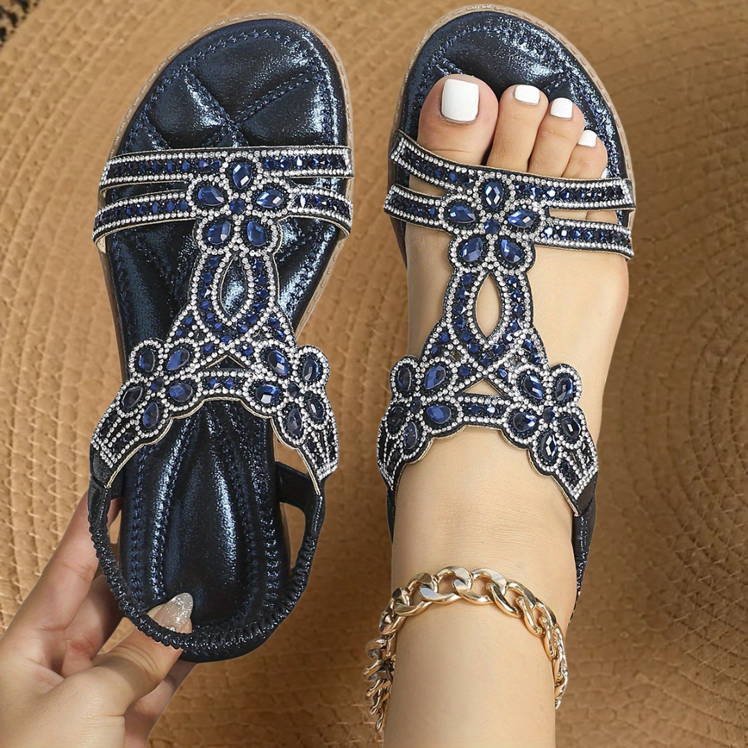 Women's Flat Slingback Sandals with Rhinestone Details and Open Toe 7