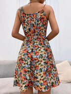Women's Floral A-Line Halter Dress with Lace-Up Detail 3