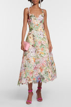 Women's Floral Embroidered Lace Midi Dress with Short Sleeves 2
