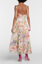 Women's Floral Embroidered Lace Midi Dress with Short Sleeves 3