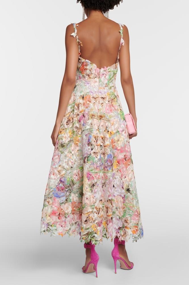 Women's Floral Embroidered Lace Midi Dress with Short Sleeves 3