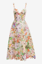 Women's Floral Embroidered Lace Midi Dress with Short Sleeves 6