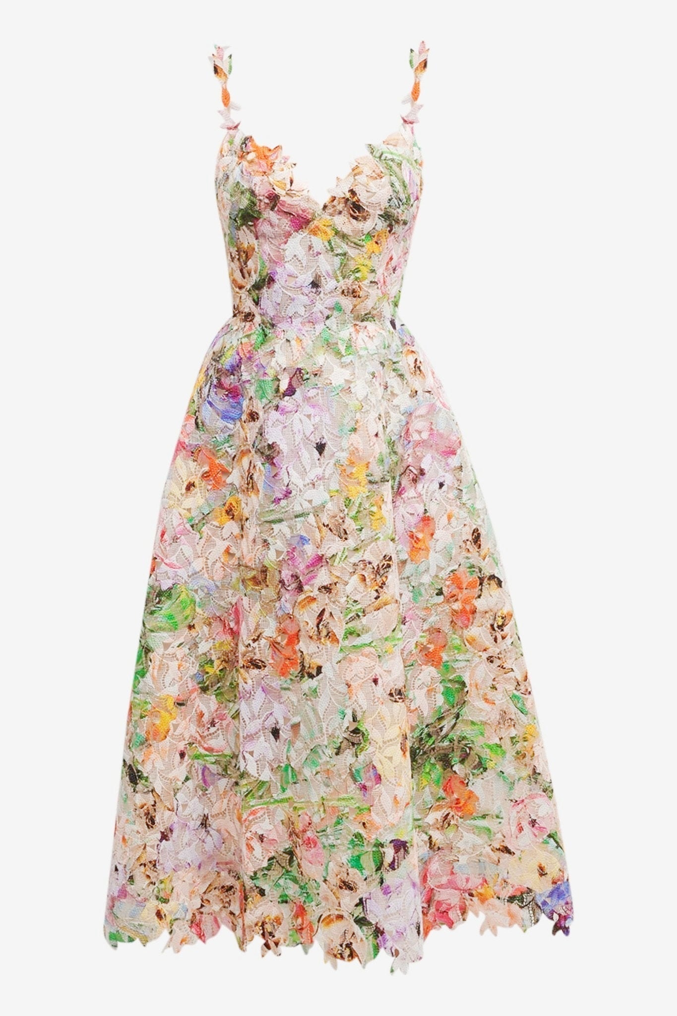 Women's Floral Embroidered Lace Midi Dress with Short Sleeves 6