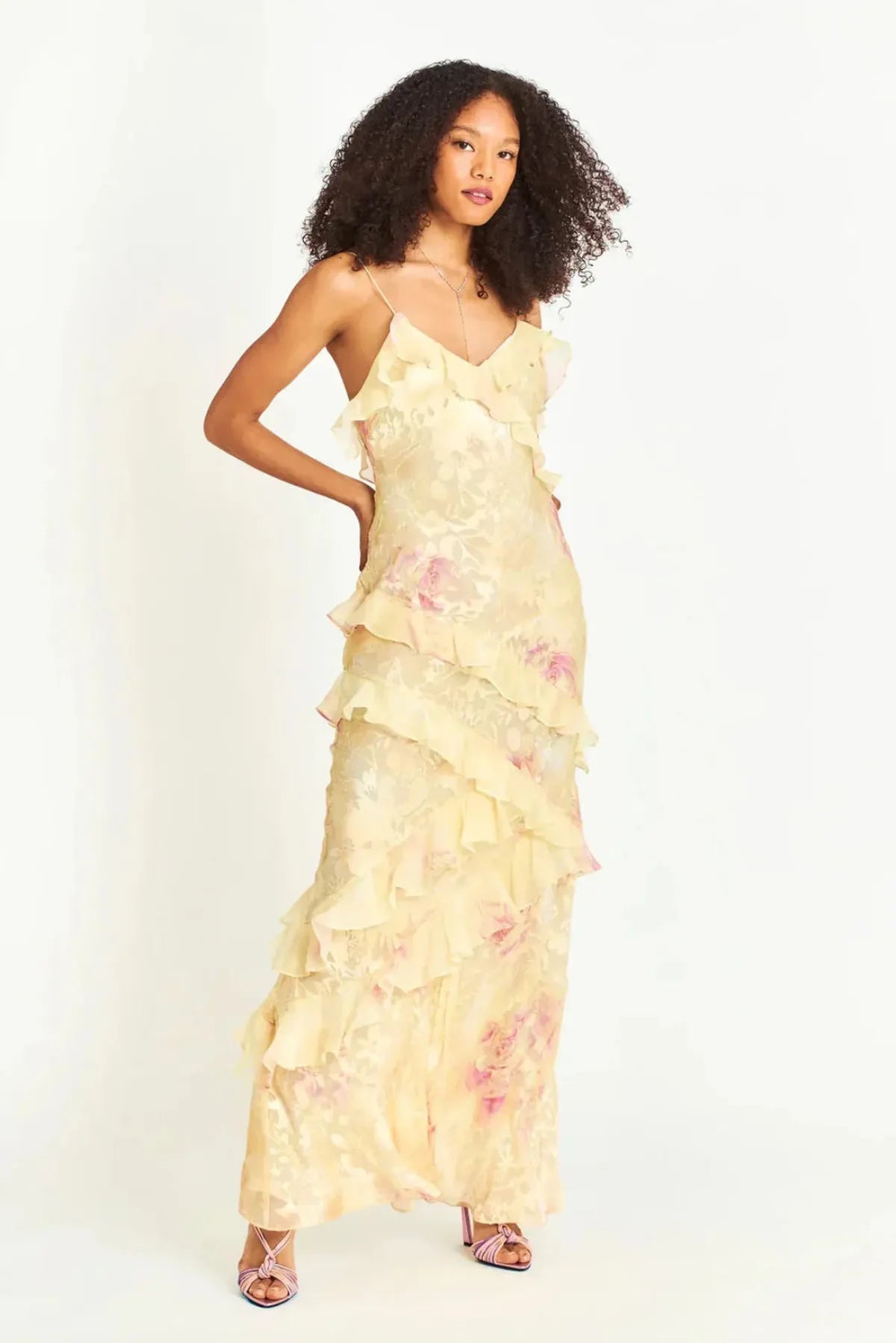 Women's Floral Maxi Dress with Ruffles and Spaghetti Straps 6