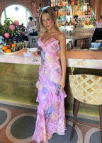 Women's Floral Maxi Dress with Ruffles and Spaghetti Straps 8