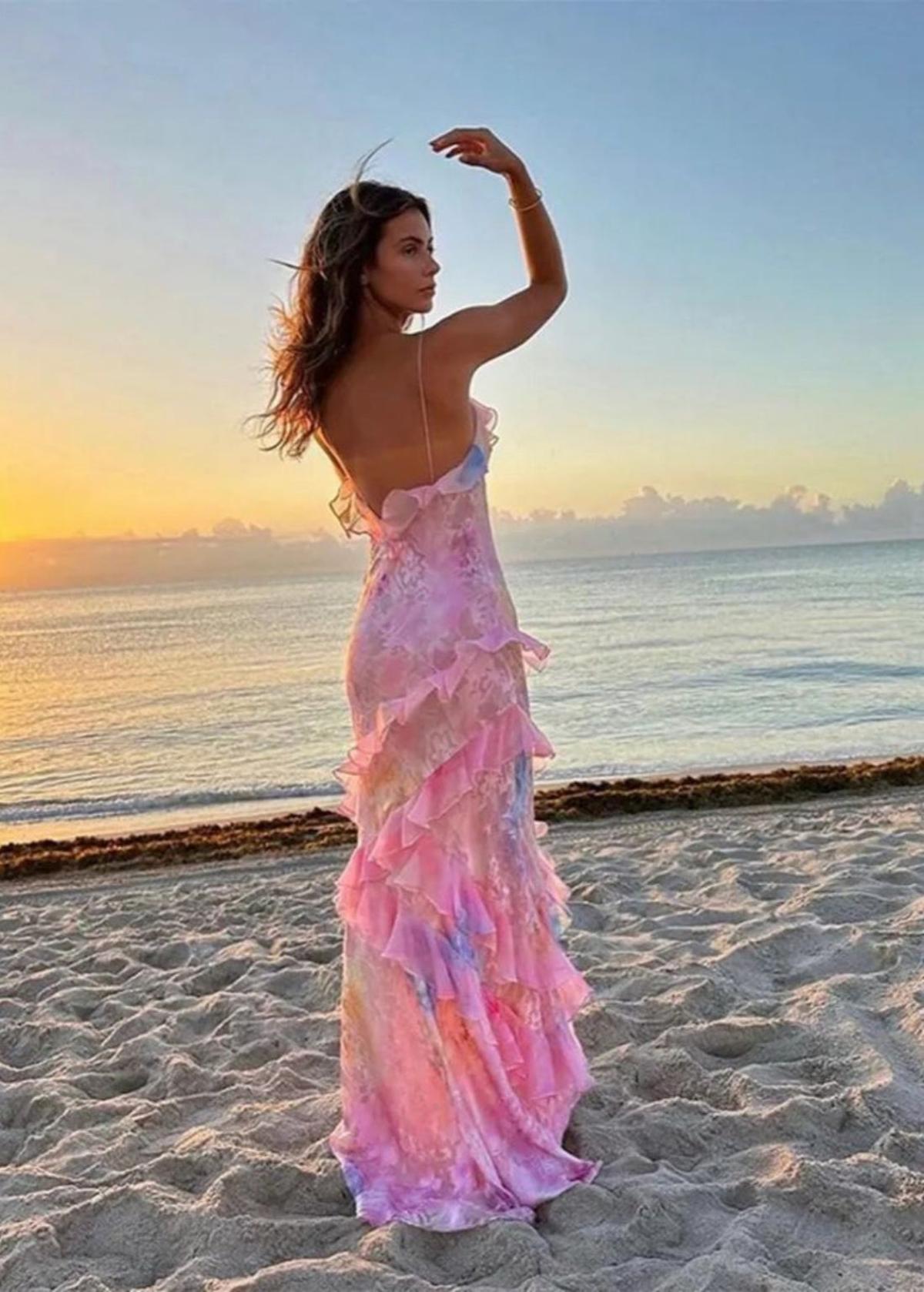 Women's Floral Maxi Dress with Ruffles and Spaghetti Straps 9