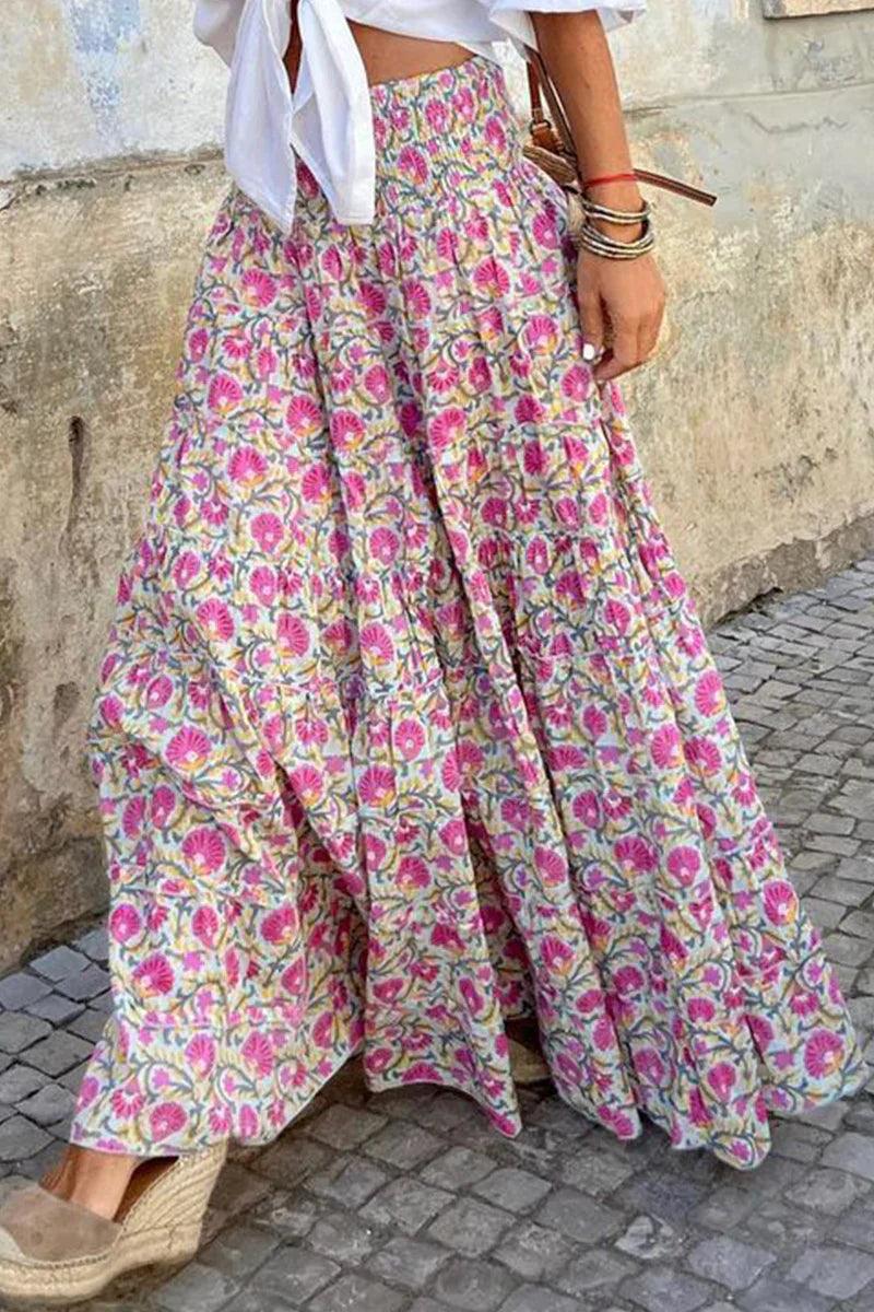 Women's Floral Maxi Skirt with Elastic Waistband 2
