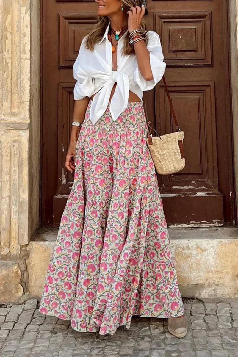 Women's Floral Maxi Skirt with Elastic Waistband 4