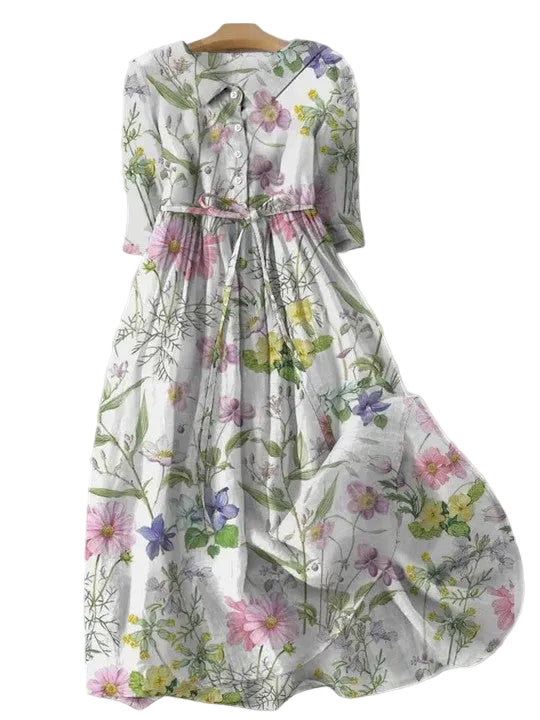 Women's Floral Print A-Line Dress with Three-Quarter Sleeves 1