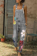 Women's Floral Print Denim Jumpsuit with Adjustable Straps 1