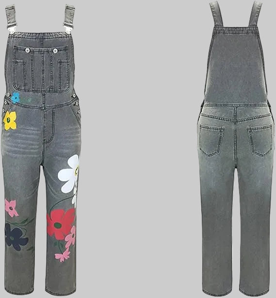 Women's Floral Print Denim Jumpsuit with Adjustable Straps 3