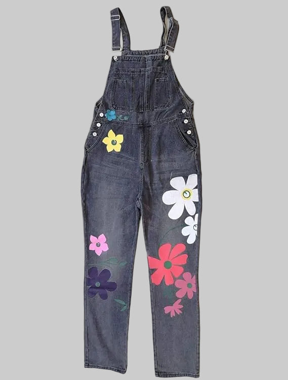 Women's Floral Print Denim Jumpsuit with Adjustable Straps 4