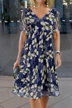 Women's Floral Print Double Layer Tunic Dress with A-Line Skirt 1