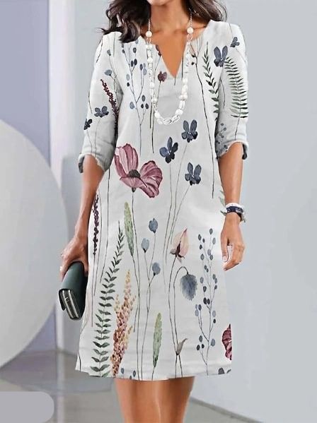 Women's Floral Print Double Layer Tunic Dress with A-Line Skirt 2