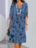 Women's Floral Print Double Layer Tunic Dress with A-Line Skirt 4