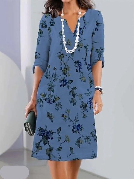 Women's Floral Print Double Layer Tunic Dress with A-Line Skirt 4