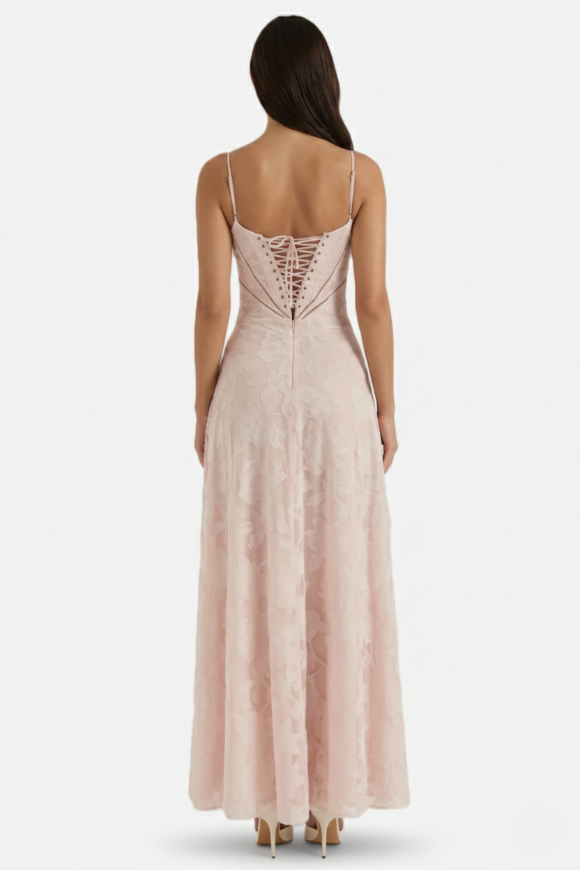 Women's Floral Print Maxi Dress with Adjustable Lace-Up Back Detail 13