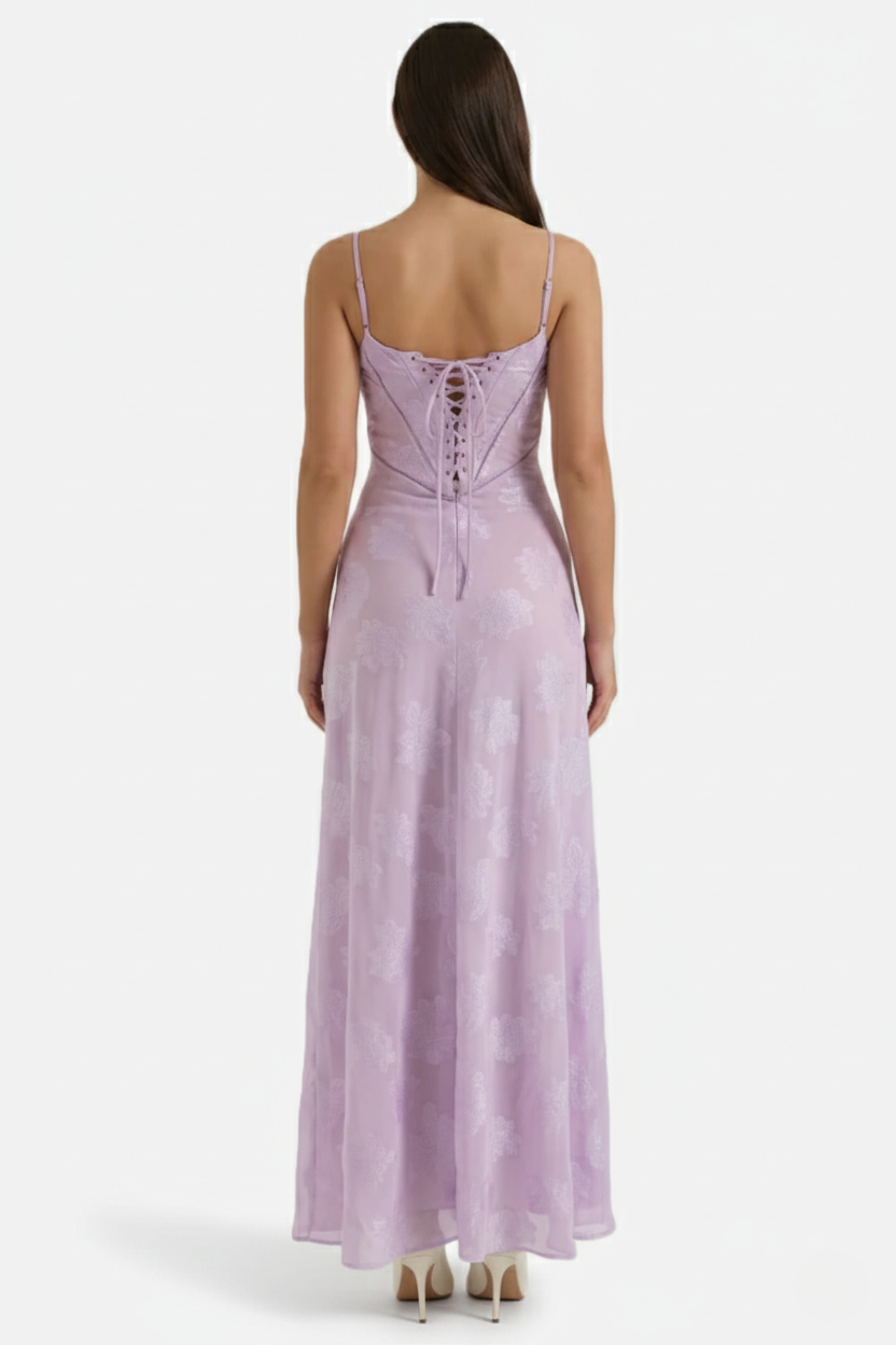Women's Floral Print Maxi Dress with Adjustable Lace-Up Back Detail 18