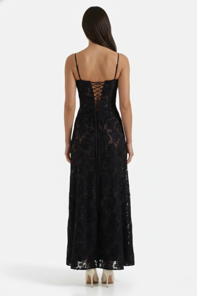 Women's Floral Print Maxi Dress with Adjustable Lace-Up Back Detail 28