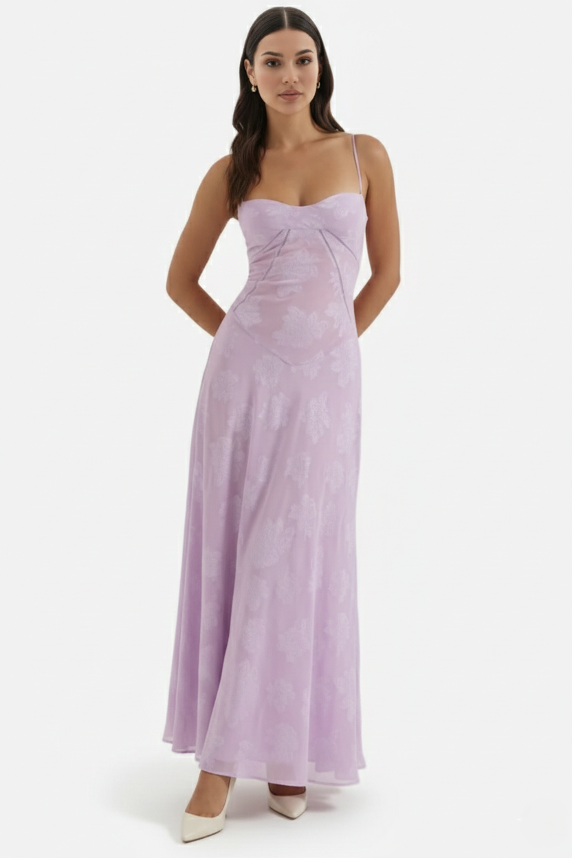Women's Floral Print Maxi Dress with Adjustable Lace-Up Back Detail 3