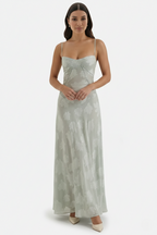 Women's Floral Print Maxi Dress with Adjustable Lace-Up Back Detail 4