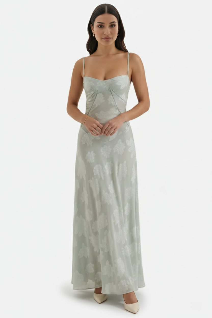 Women's Floral Print Maxi Dress with Adjustable Lace-Up Back Detail 4