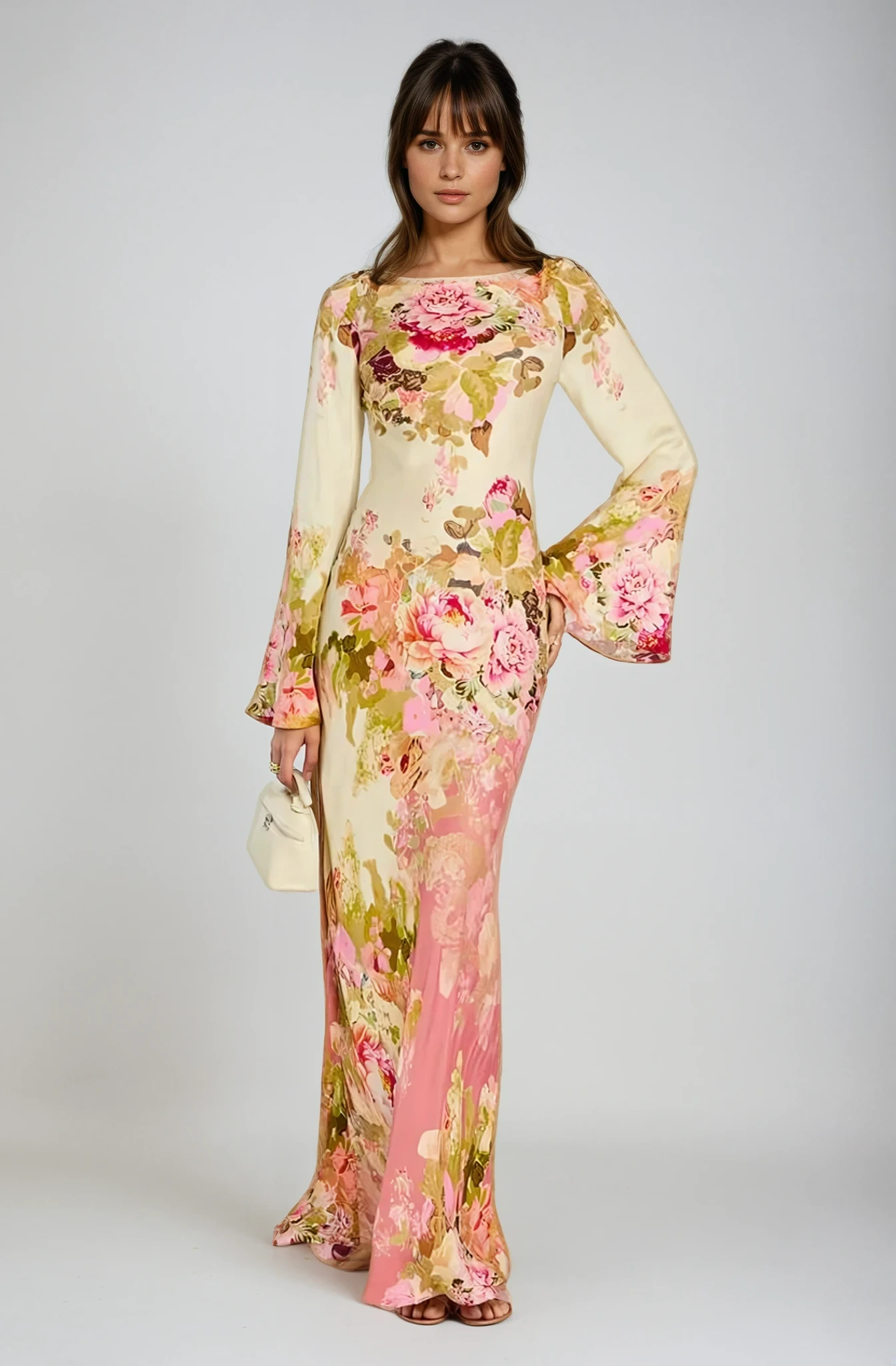 Women's Floral Print Maxi Dress with Bell Sleeves 1