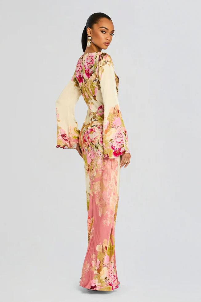 Women's Floral Print Maxi Dress with Bell Sleeves 3