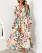 Women's Floral Print Maxi Dress with Long Sleeves 1