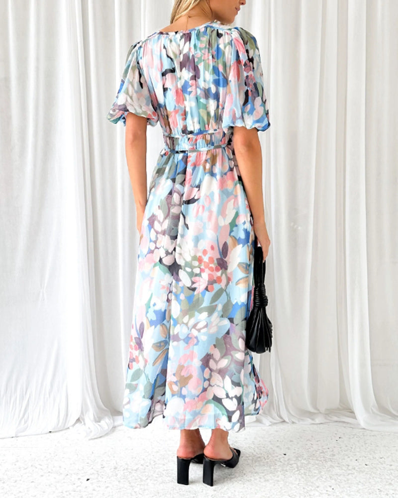 Women's Floral Print Maxi Dress with Long Sleeves 10