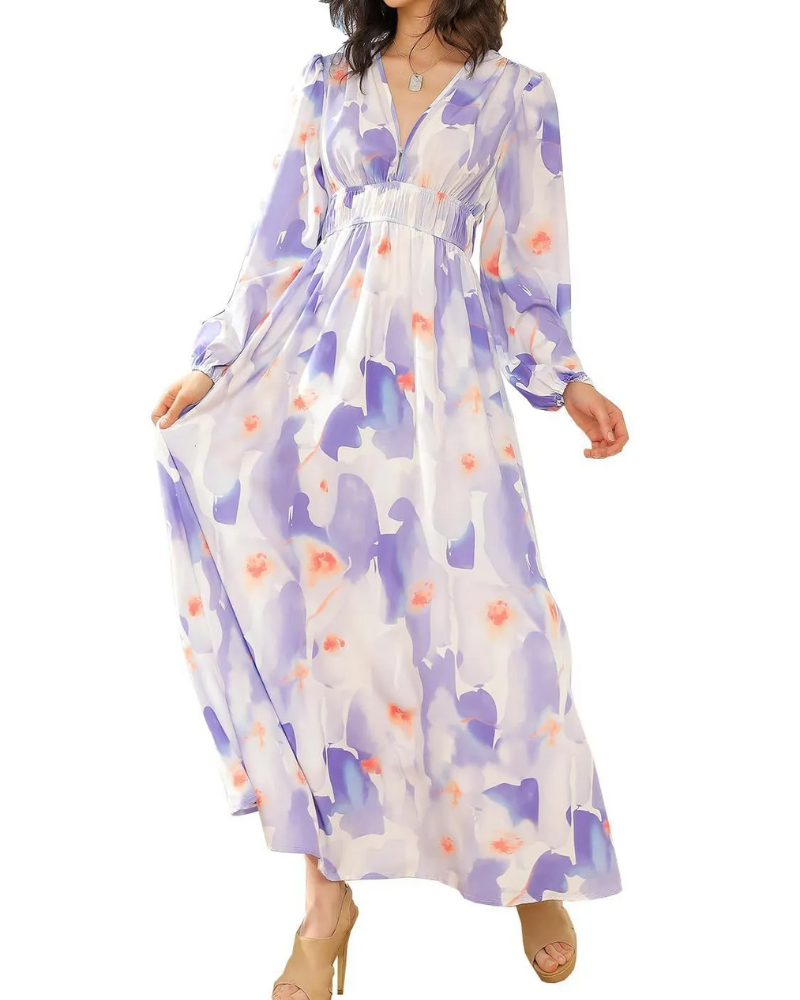 Women's Floral Print Maxi Dress with Long Sleeves 11