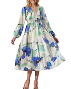 Women's Floral Print Maxi Dress with Long Sleeves 12