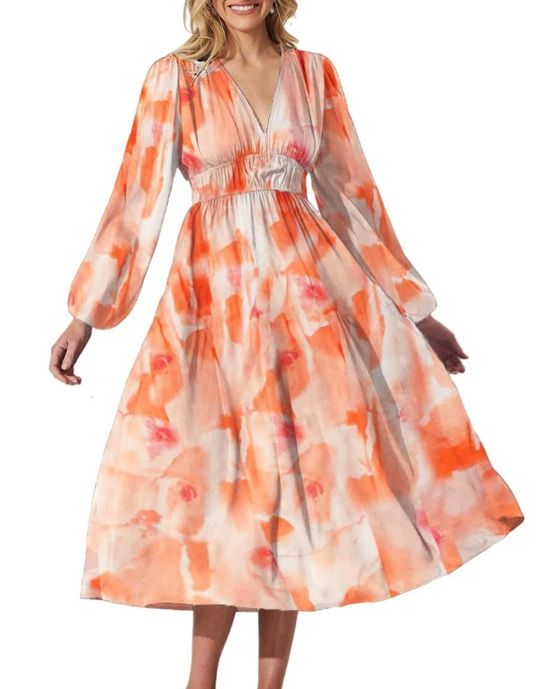 Women's Floral Print Maxi Dress with Long Sleeves 14