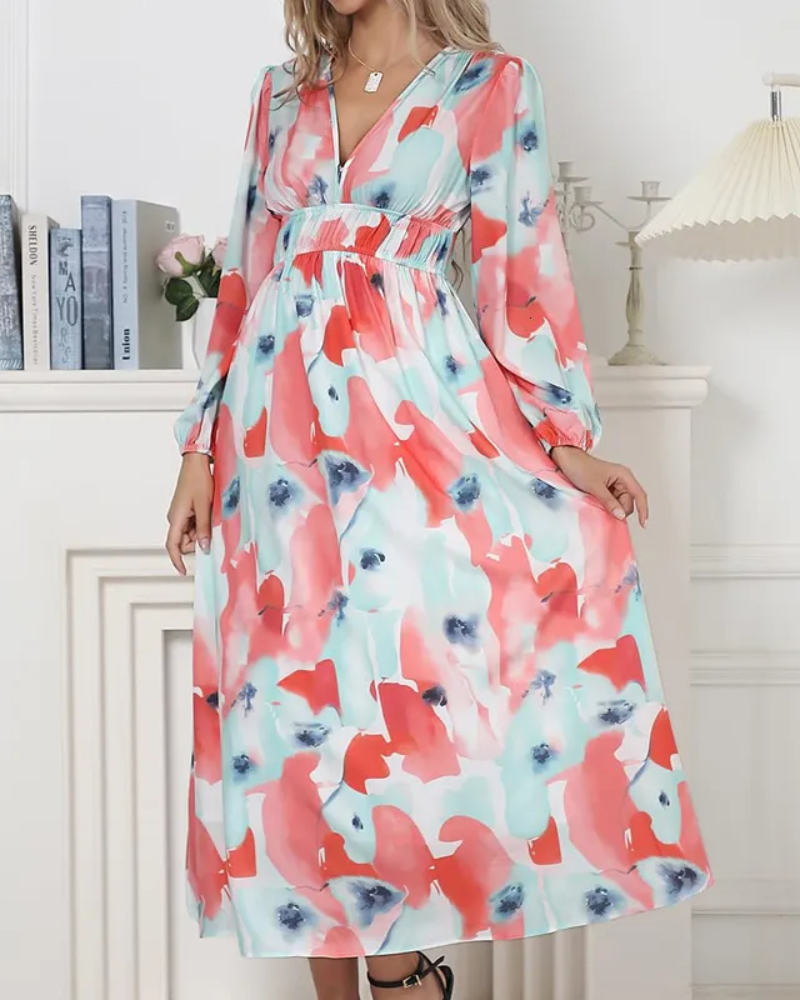 Women's Floral Print Maxi Dress with Long Sleeves 16