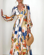 Women's Floral Print Maxi Dress with Long Sleeves 17