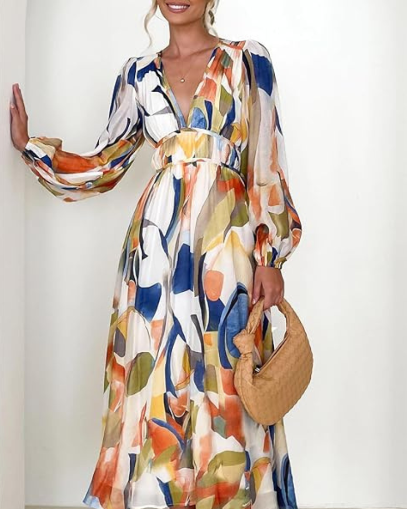 Women's Floral Print Maxi Dress with Long Sleeves 17