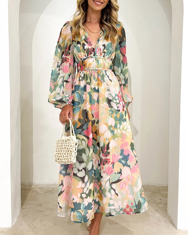 Women's Floral Print Maxi Dress with Long Sleeves 4
