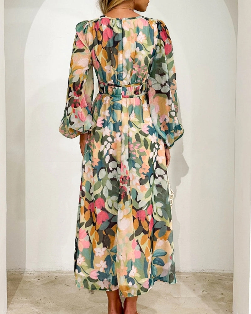 Women's Floral Print Maxi Dress with Long Sleeves 5