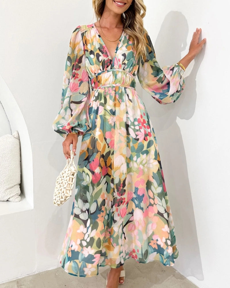 Women's Floral Print Maxi Dress with Long Sleeves 6