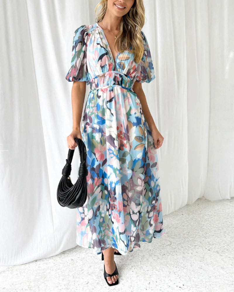 Women's Floral Print Maxi Dress with Long Sleeves 7