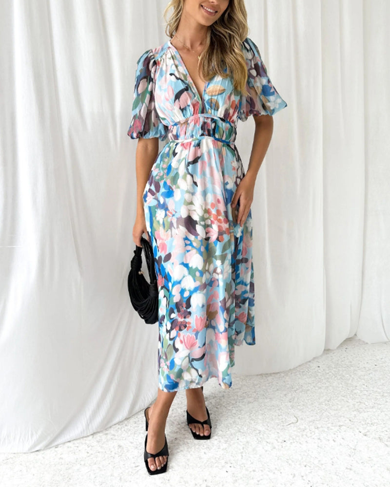 Women's Floral Print Maxi Dress with Long Sleeves 8