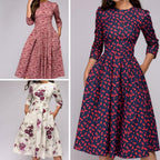 Women's Floral Print Midi Dress with Fitted Waist 11