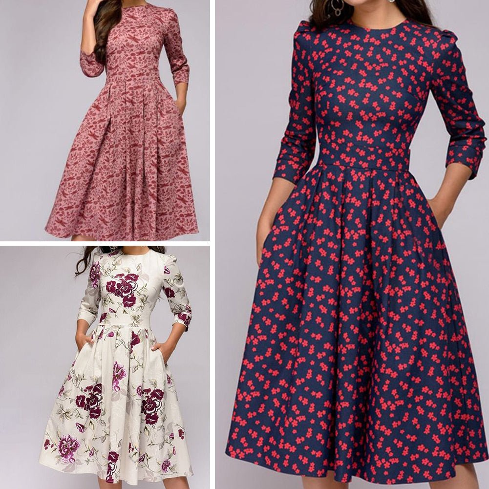 Women's Floral Print Midi Dress with Fitted Waist 11