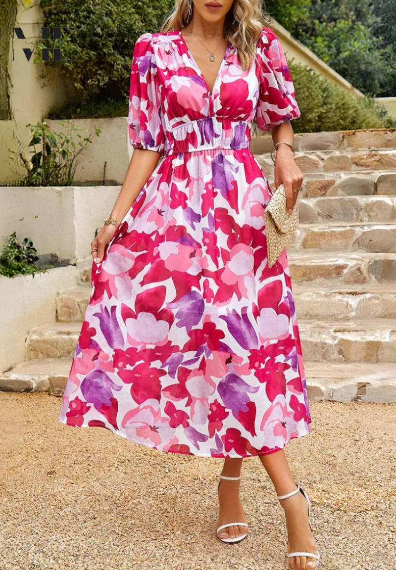 Women's Floral Print Midi Dress with Relaxed Fit 13