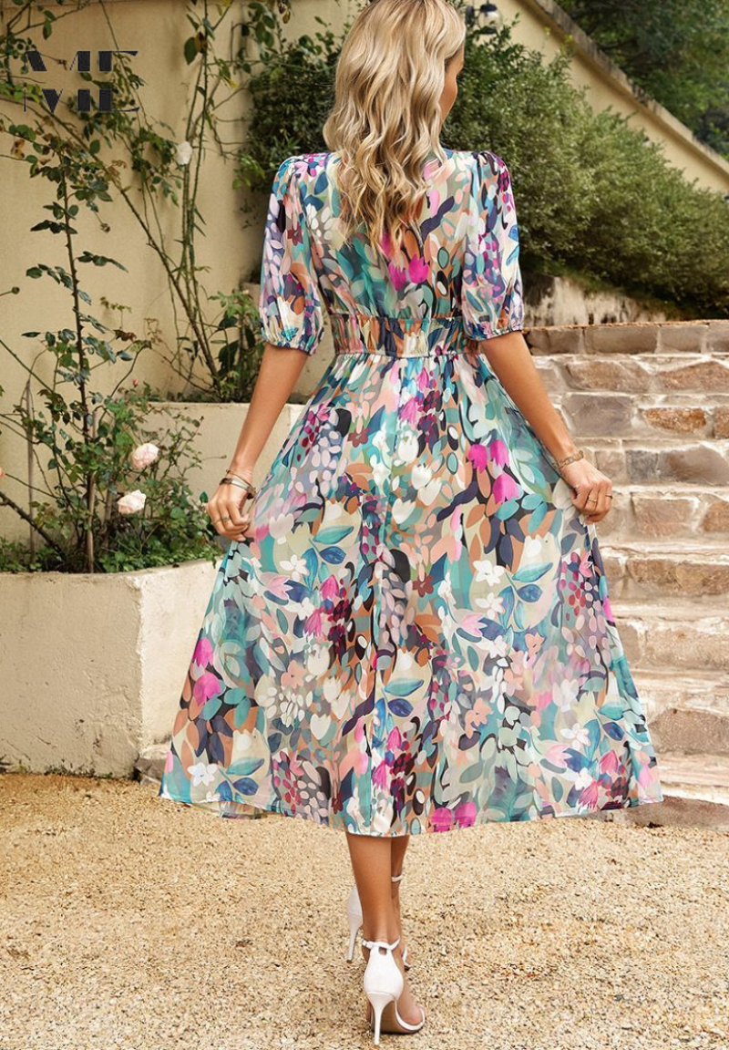 Women's Floral Print Midi Dress with Relaxed Fit 2