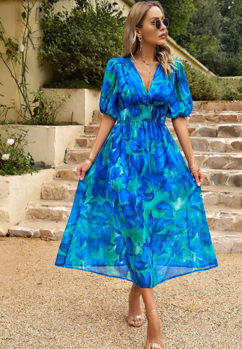 Women's Floral Print Midi Dress with Relaxed Fit 5