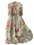 Women's Floral Print Midi Dress with Short Sleeves 1